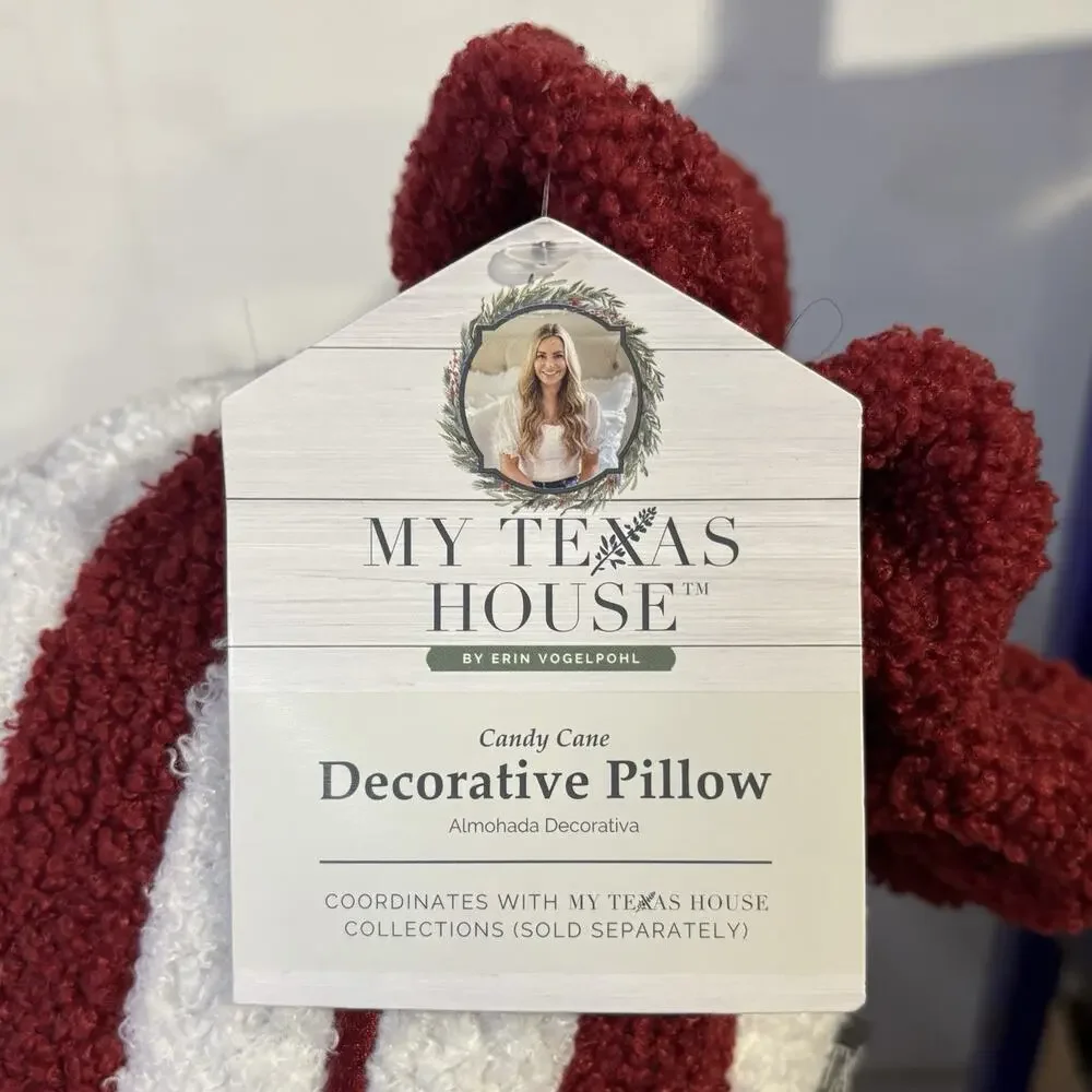 NWT My Texas House Candy Cane Christmas Pillow 18x6 Plush Holiday Decor